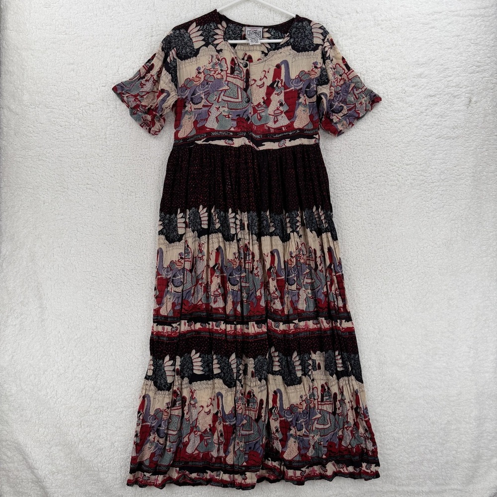 Vintage Jasmine By K.V.M. Dress Womens Medium Batik Rayon Maxi India Boho Ethnic
